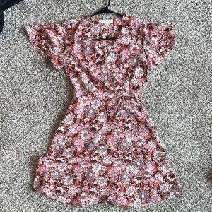 Monteau Los Angeles Retro Floral Mini Dress in Pink and Brown